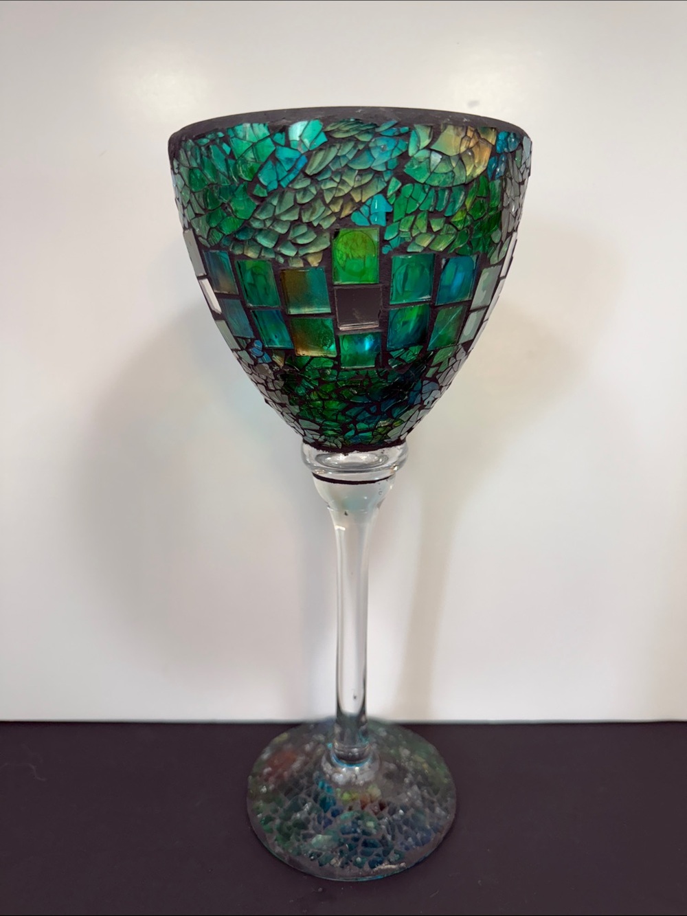 Green Mosaic Glass Goblet - Decorative Home Art
